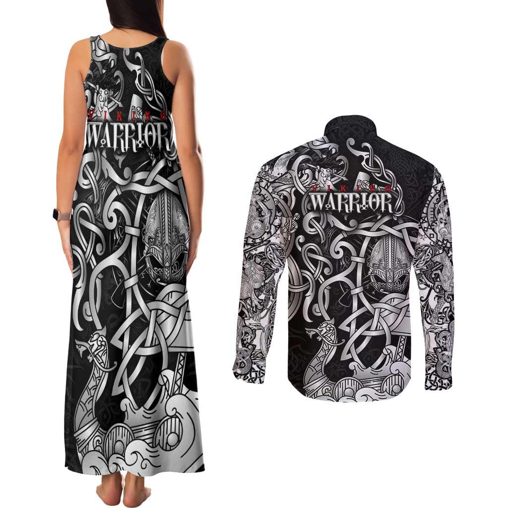 Viking Warrior Couples Matching Tank Maxi Dress and Long Sleeve Button Shirt Tales Entwined in Nordic Knotwork