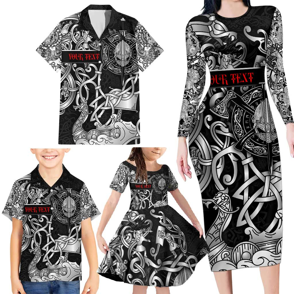 Viking Warrior Family Matching Long Sleeve Bodycon Dress and Hawaiian Shirt Tales Entwined in Nordic Knotwork