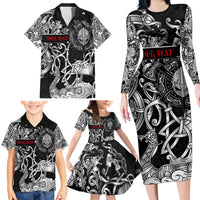 Viking Warrior Family Matching Long Sleeve Bodycon Dress and Hawaiian Shirt Tales Entwined in Nordic Knotwork
