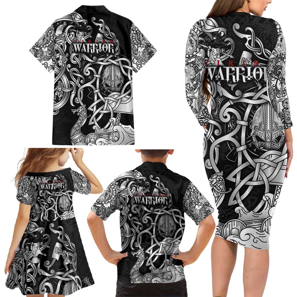 Viking Warrior Family Matching Long Sleeve Bodycon Dress and Hawaiian Shirt Tales Entwined in Nordic Knotwork