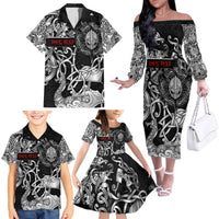 Viking Warrior Family Matching Off The Shoulder Long Sleeve Dress and Hawaiian Shirt Tales Entwined in Nordic Knotwork