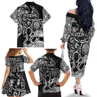 Viking Warrior Family Matching Off The Shoulder Long Sleeve Dress and Hawaiian Shirt Tales Entwined in Nordic Knotwork