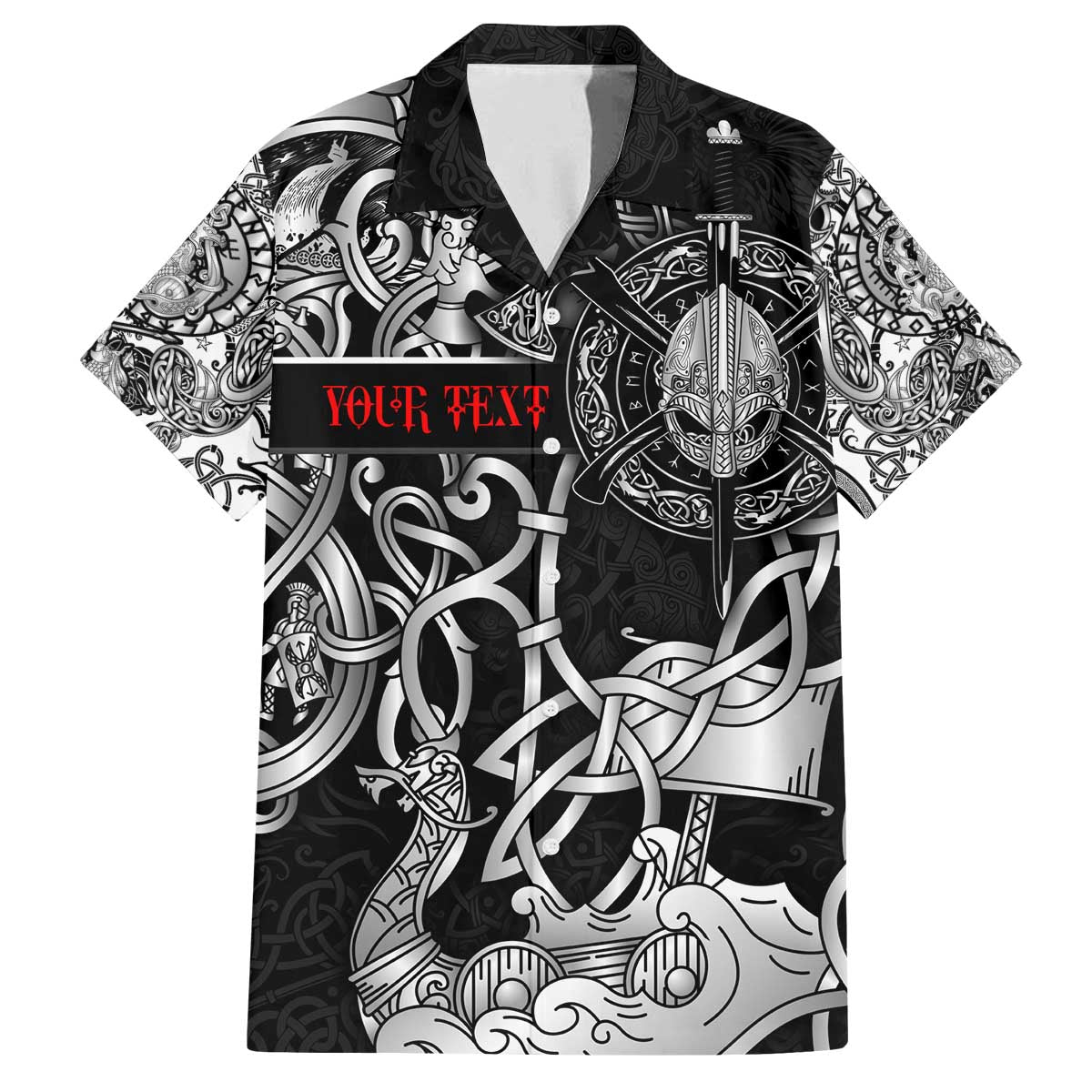 Viking Warrior Family Matching Off The Shoulder Long Sleeve Dress and Hawaiian Shirt Tales Entwined in Nordic Knotwork