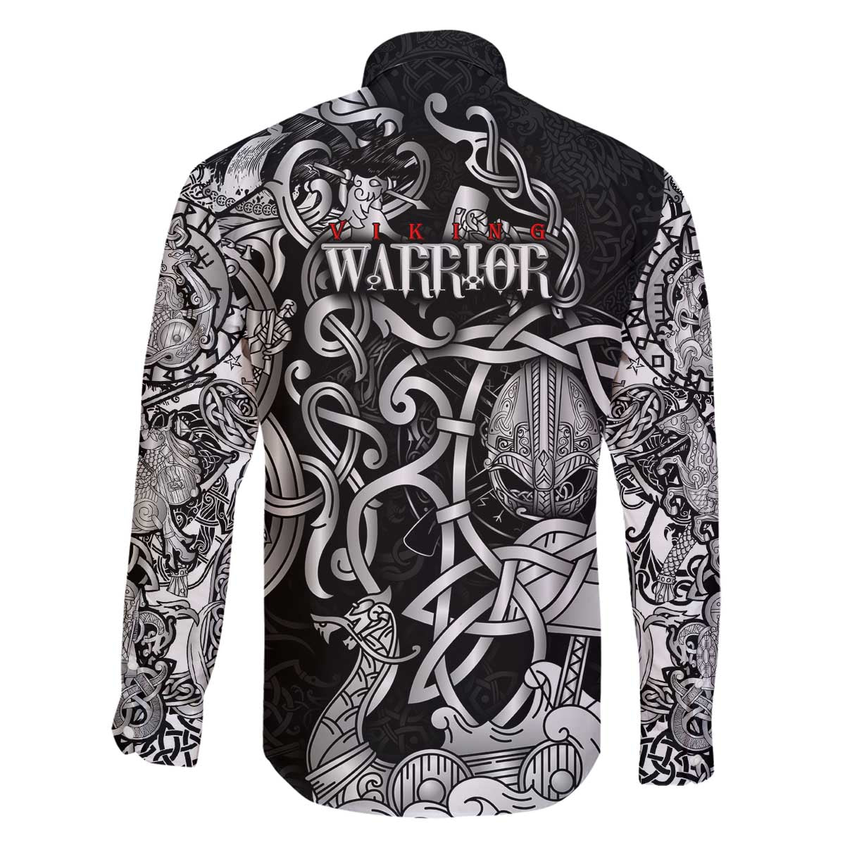 Viking Warrior Family Matching Off The Shoulder Long Sleeve Dress and Hawaiian Shirt Tales Entwined in Nordic Knotwork