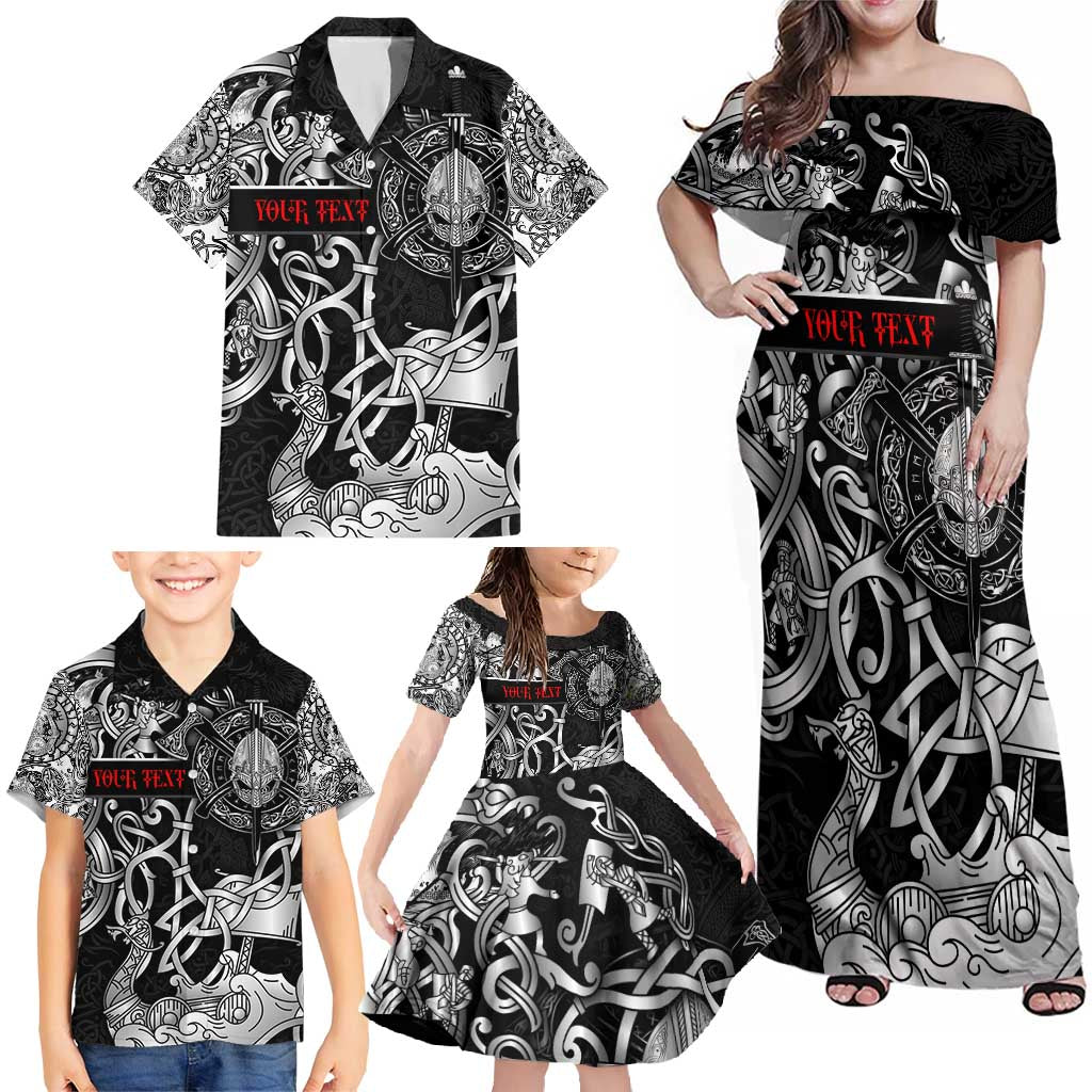 Viking Warrior Family Matching Off Shoulder Maxi Dress and Hawaiian Shirt Tales Entwined in Nordic Knotwork