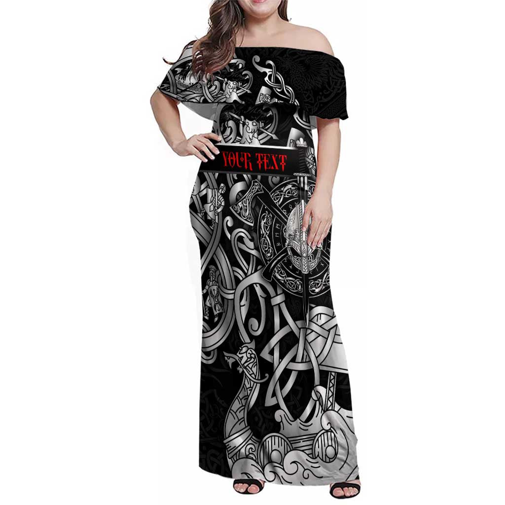 Viking Warrior Family Matching Off Shoulder Maxi Dress and Hawaiian Shirt Tales Entwined in Nordic Knotwork