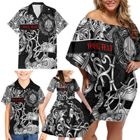 Viking Warrior Family Matching Off Shoulder Short Dress and Hawaiian Shirt Tales Entwined in Nordic Knotwork