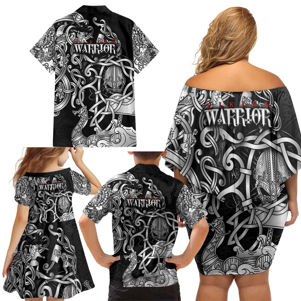 Viking Warrior Family Matching Off Shoulder Short Dress and Hawaiian Shirt Tales Entwined in Nordic Knotwork