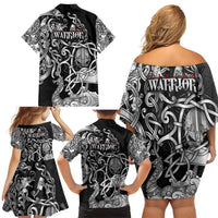 Viking Warrior Family Matching Off Shoulder Short Dress and Hawaiian Shirt Tales Entwined in Nordic Knotwork