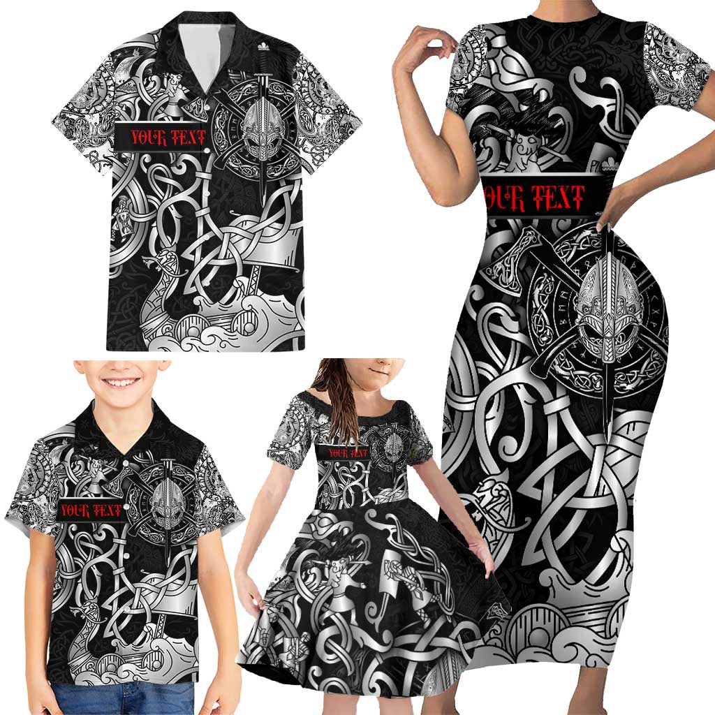 Viking Warrior Family Matching Short Sleeve Bodycon Dress and Hawaiian Shirt Tales Entwined in Nordic Knotwork