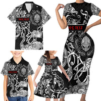 Viking Warrior Family Matching Short Sleeve Bodycon Dress and Hawaiian Shirt Tales Entwined in Nordic Knotwork