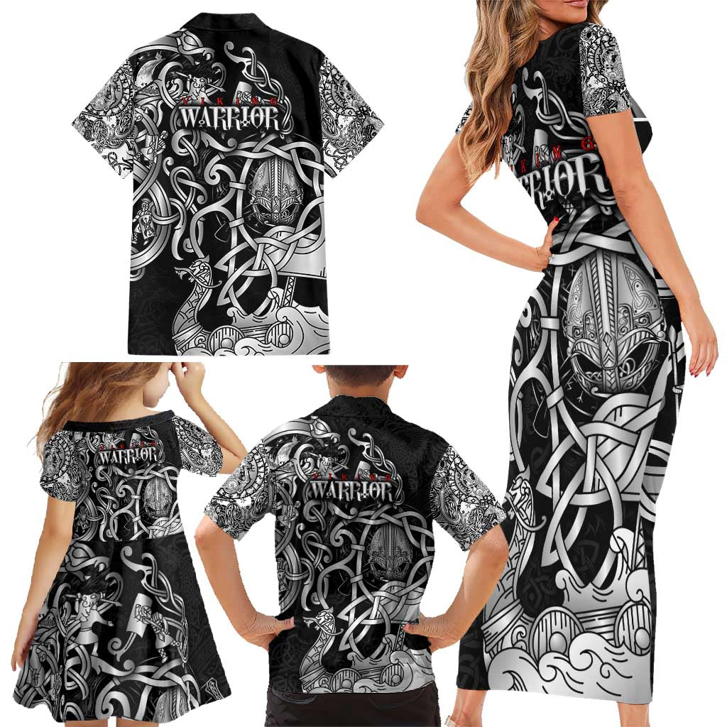 Viking Warrior Family Matching Short Sleeve Bodycon Dress and Hawaiian Shirt Tales Entwined in Nordic Knotwork