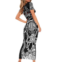 Viking Warrior Family Matching Short Sleeve Bodycon Dress and Hawaiian Shirt Tales Entwined in Nordic Knotwork
