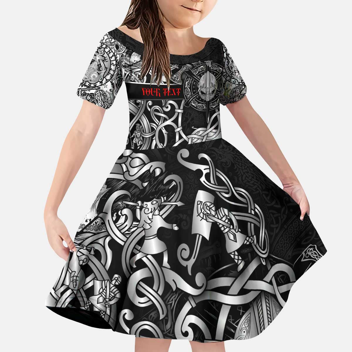 Viking Warrior Kid Short Sleeve Dress Tales Entwined in Nordic Knotwork