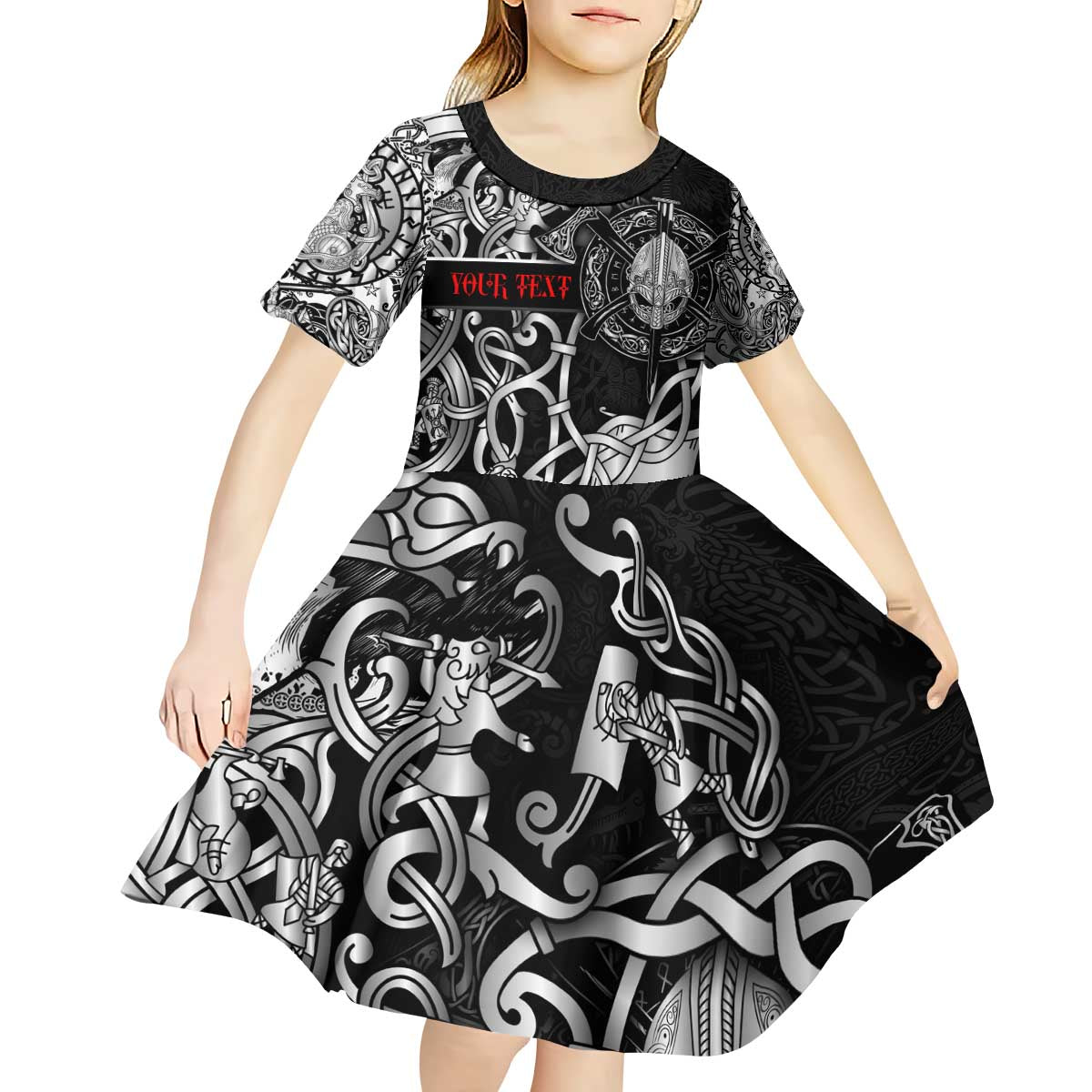 Viking Warrior Kid Short Sleeve Dress Tales Entwined in Nordic Knotwork