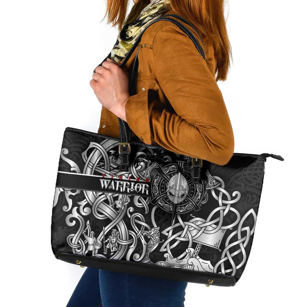 Viking Warrior Leather Tote Bag Tales Entwined in Nordic Knotwork