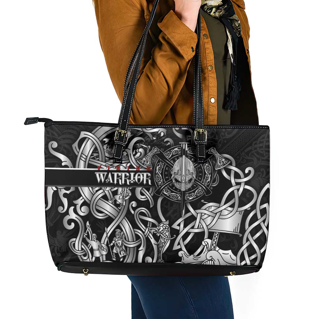 Viking Warrior Leather Tote Bag Tales Entwined in Nordic Knotwork