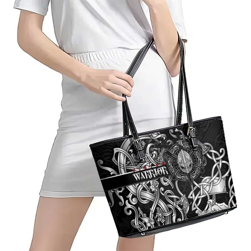Viking Warrior Leather Tote Bag Tales Entwined in Nordic Knotwork
