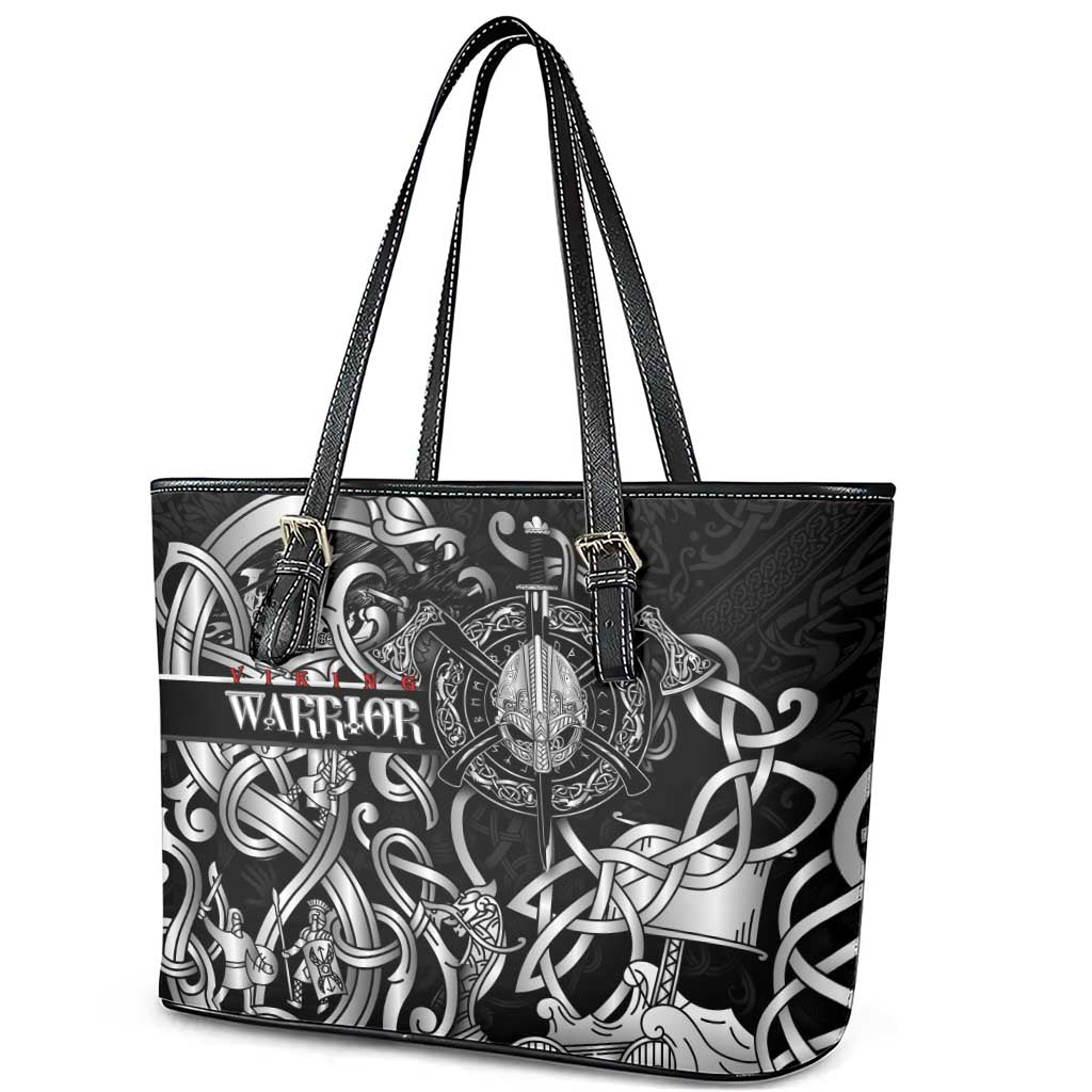 Viking Warrior Leather Tote Bag Tales Entwined in Nordic Knotwork
