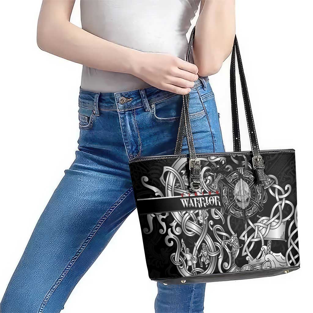 Viking Warrior Leather Tote Bag Tales Entwined in Nordic Knotwork