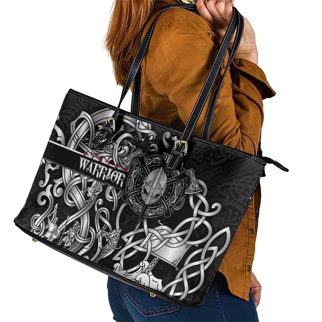 Viking Warrior Leather Tote Bag Tales Entwined in Nordic Knotwork