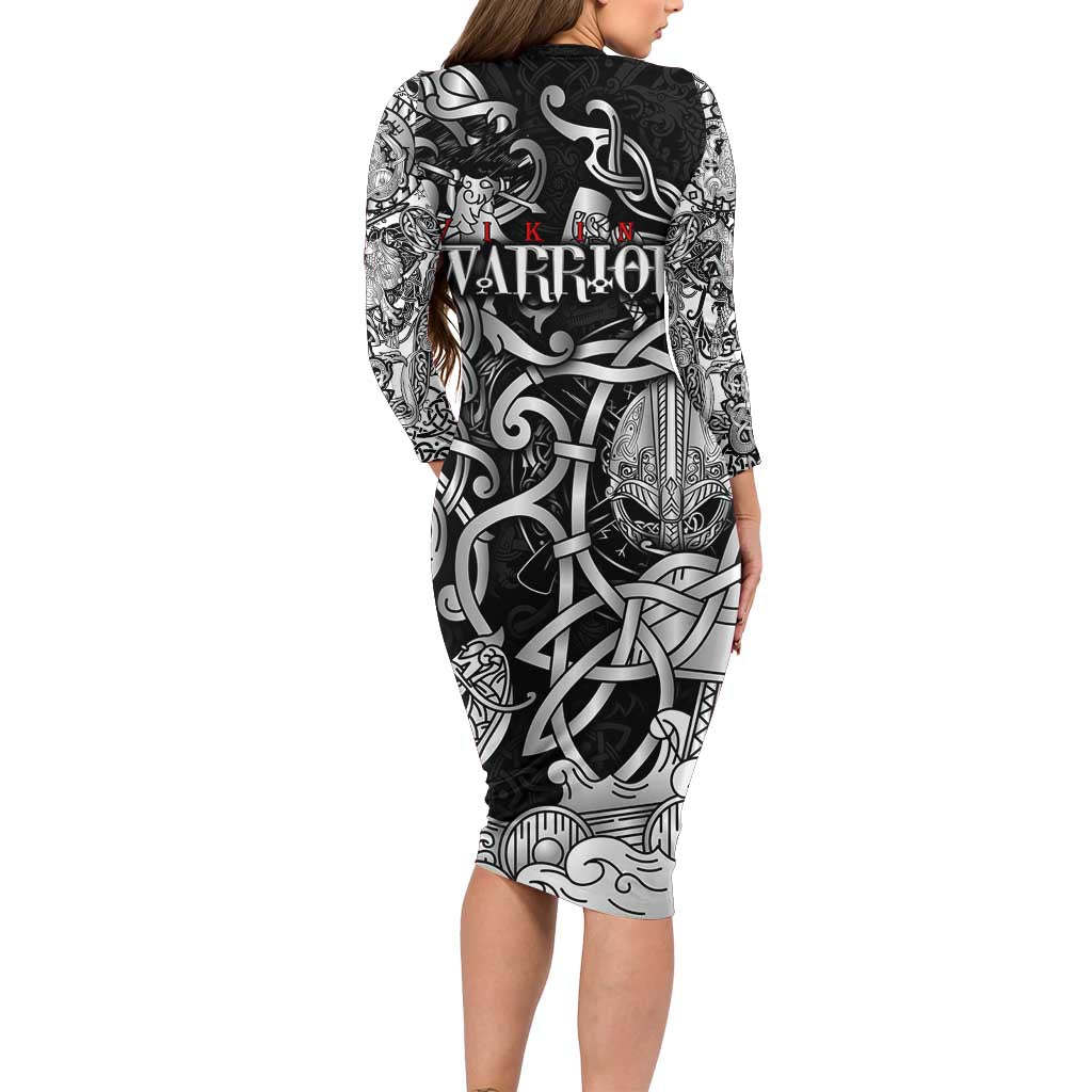 Viking Warrior Long Sleeve Bodycon Dress Tales Entwined in Nordic Knotwork