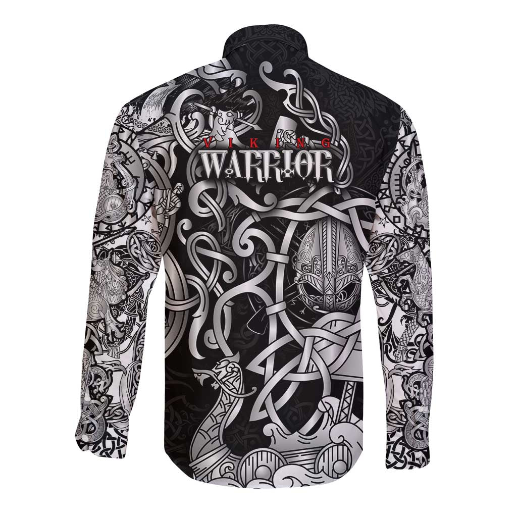 Viking Warrior Long Sleeve Button Shirt Tales Entwined in Nordic Knotwork