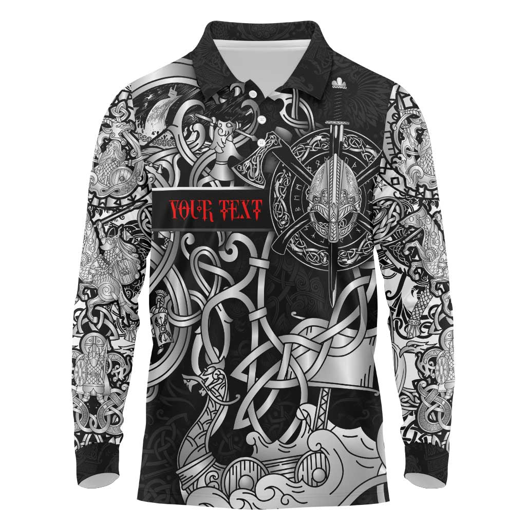 Viking Warrior Long Sleeve Polo Shirt Tales Entwined in Nordic Knotwork