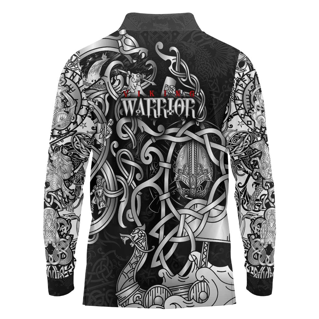 Viking Warrior Long Sleeve Polo Shirt Tales Entwined in Nordic Knotwork