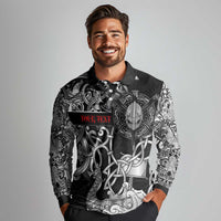 Viking Warrior Long Sleeve Polo Shirt Tales Entwined in Nordic Knotwork