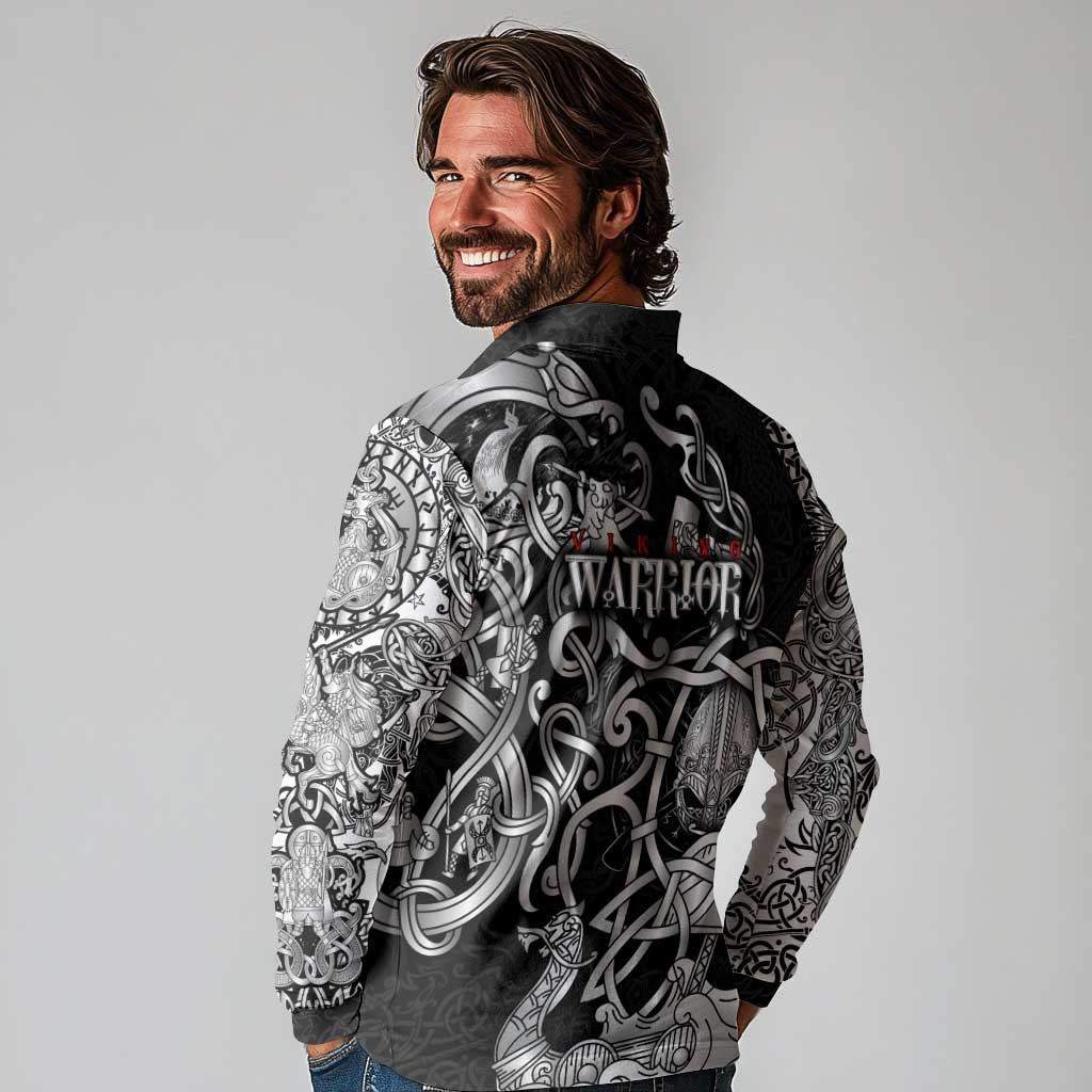 Viking Warrior Long Sleeve Polo Shirt Tales Entwined in Nordic Knotwork