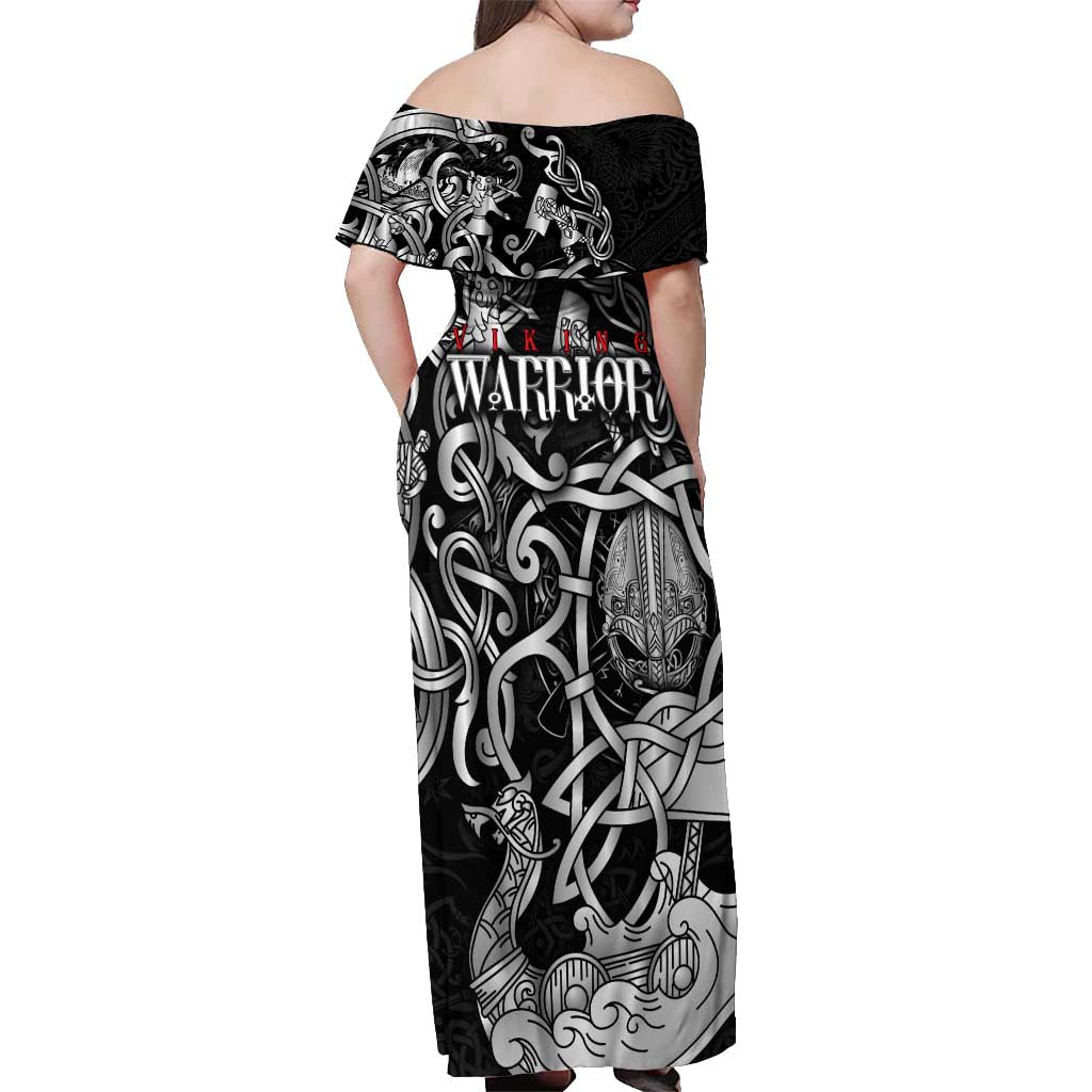 Viking Warrior Off Shoulder Maxi Dress Tales Entwined in Nordic Knotwork