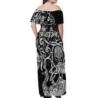 Viking Warrior Off Shoulder Maxi Dress Tales Entwined in Nordic Knotwork