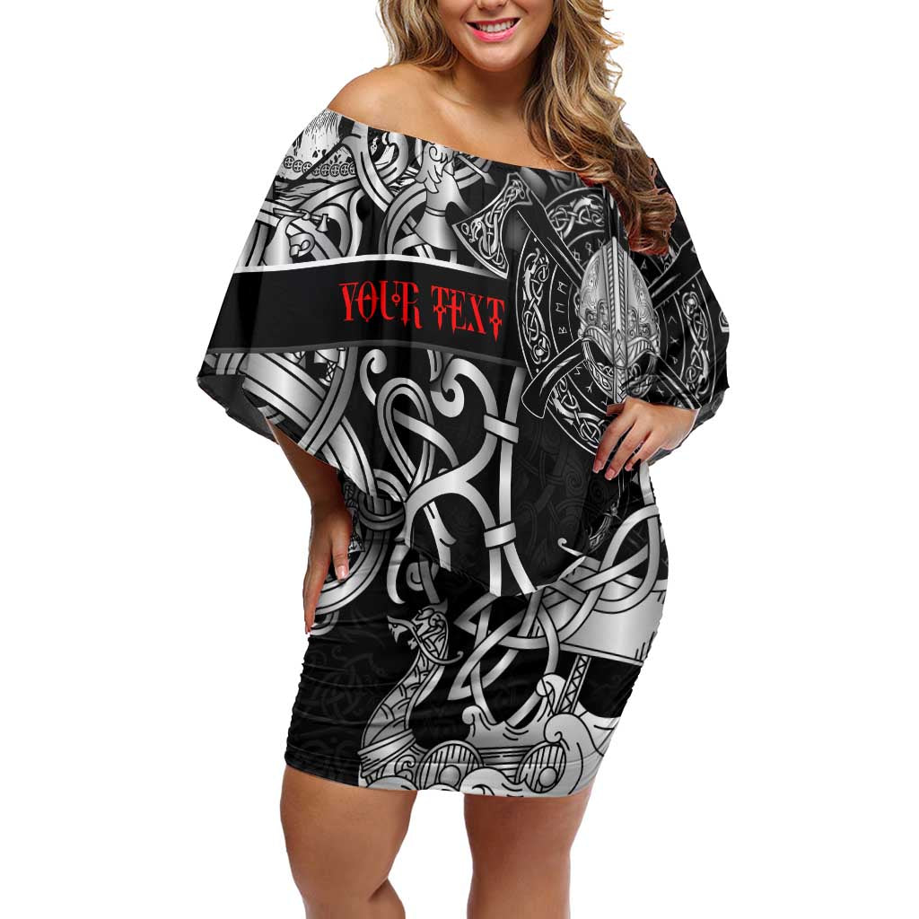 Viking Warrior Off Shoulder Short Dress Tales Entwined in Nordic Knotwork