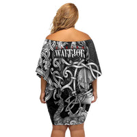 Viking Warrior Off Shoulder Short Dress Tales Entwined in Nordic Knotwork