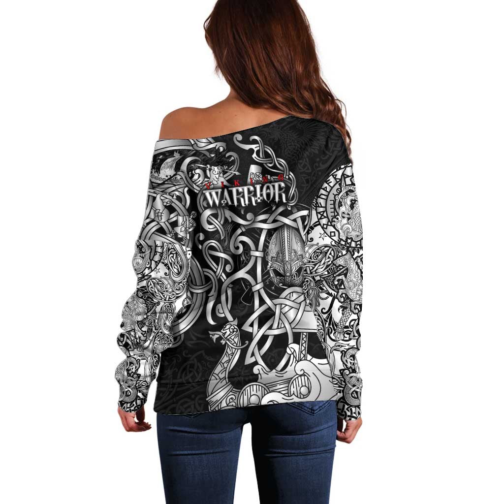 Viking Warrior Off Shoulder Sweater Tales Entwined in Nordic Knotwork