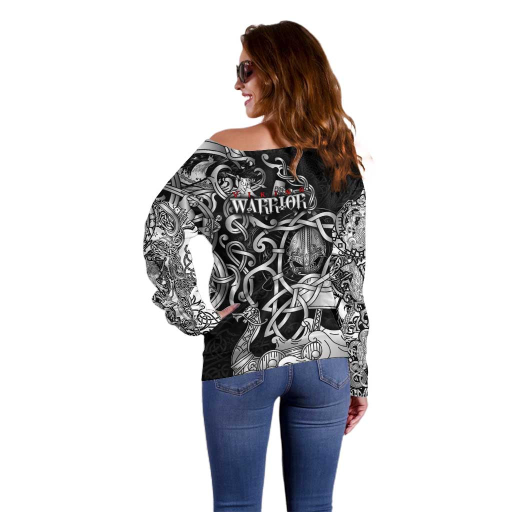 Viking Warrior Off Shoulder Sweater Tales Entwined in Nordic Knotwork