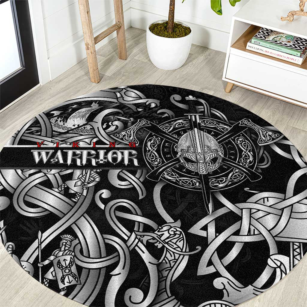 Viking Warrior Round Carpet Tales Entwined in Nordic Knotwork