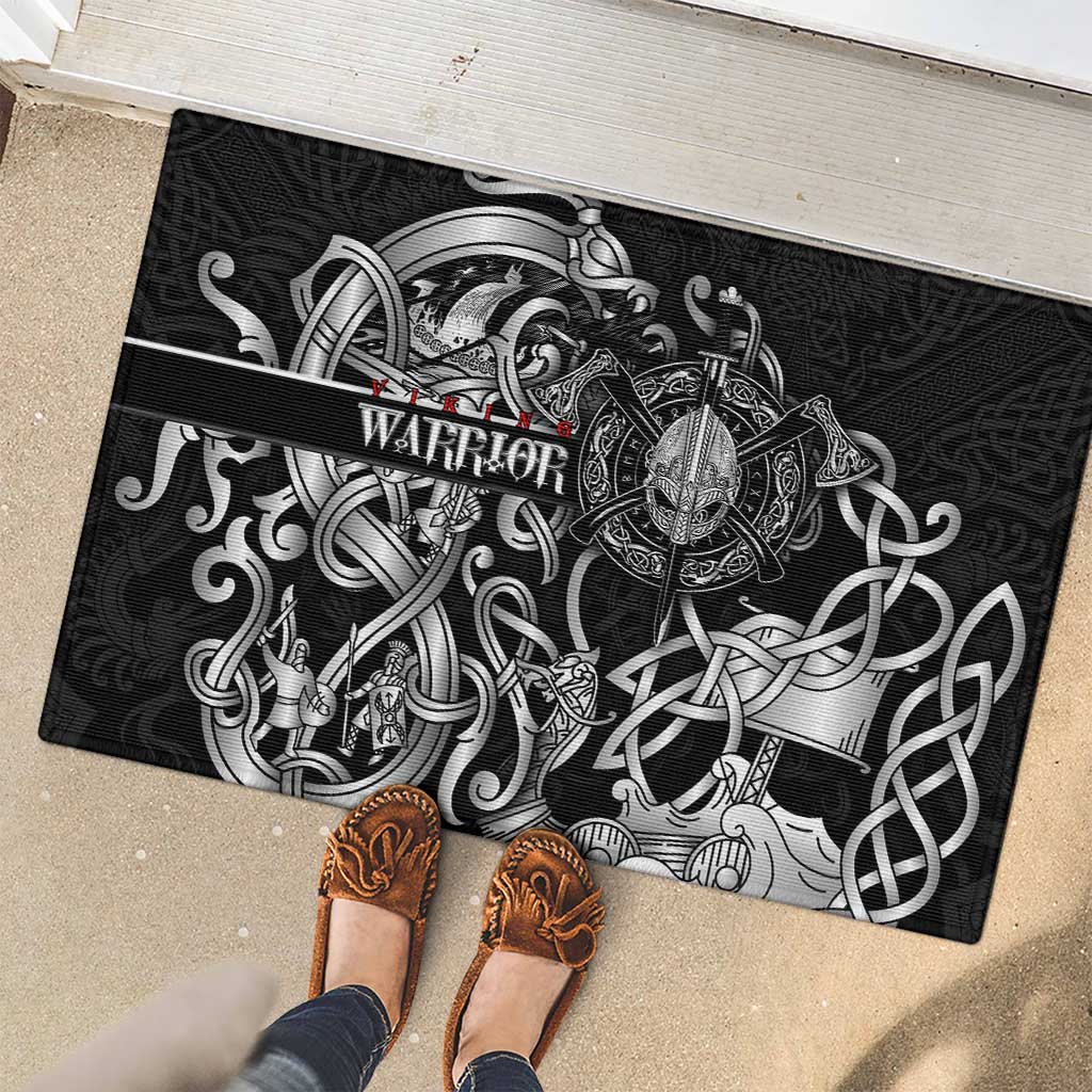Viking Warrior Rubber Doormat Tales Entwined in Nordic Knotwork