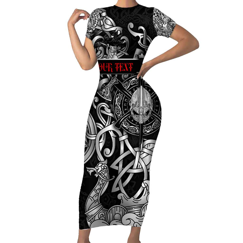Viking Warrior Short Sleeve Bodycon Dress Tales Entwined in Nordic Knotwork