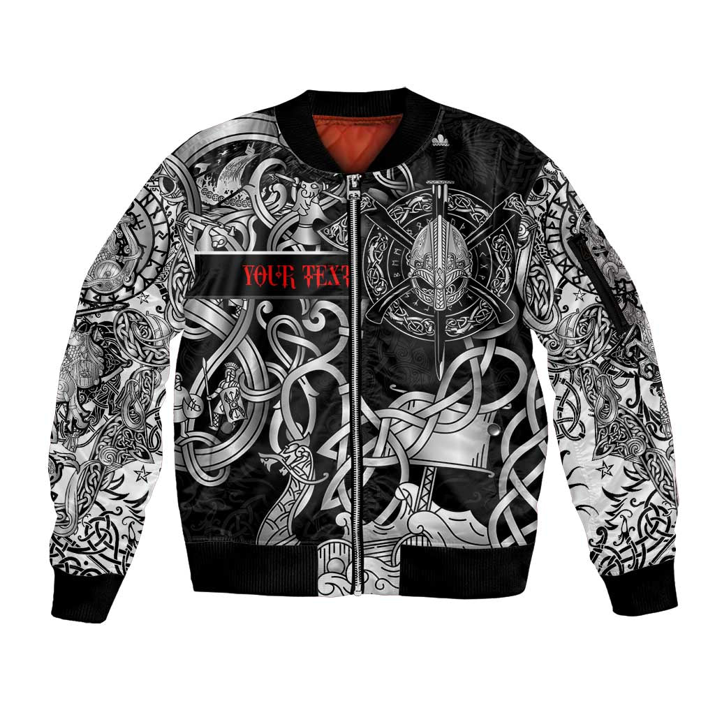 Viking Warrior Sleeve Zip Bomber Jacket Tales Entwined in Nordic Knotwork
