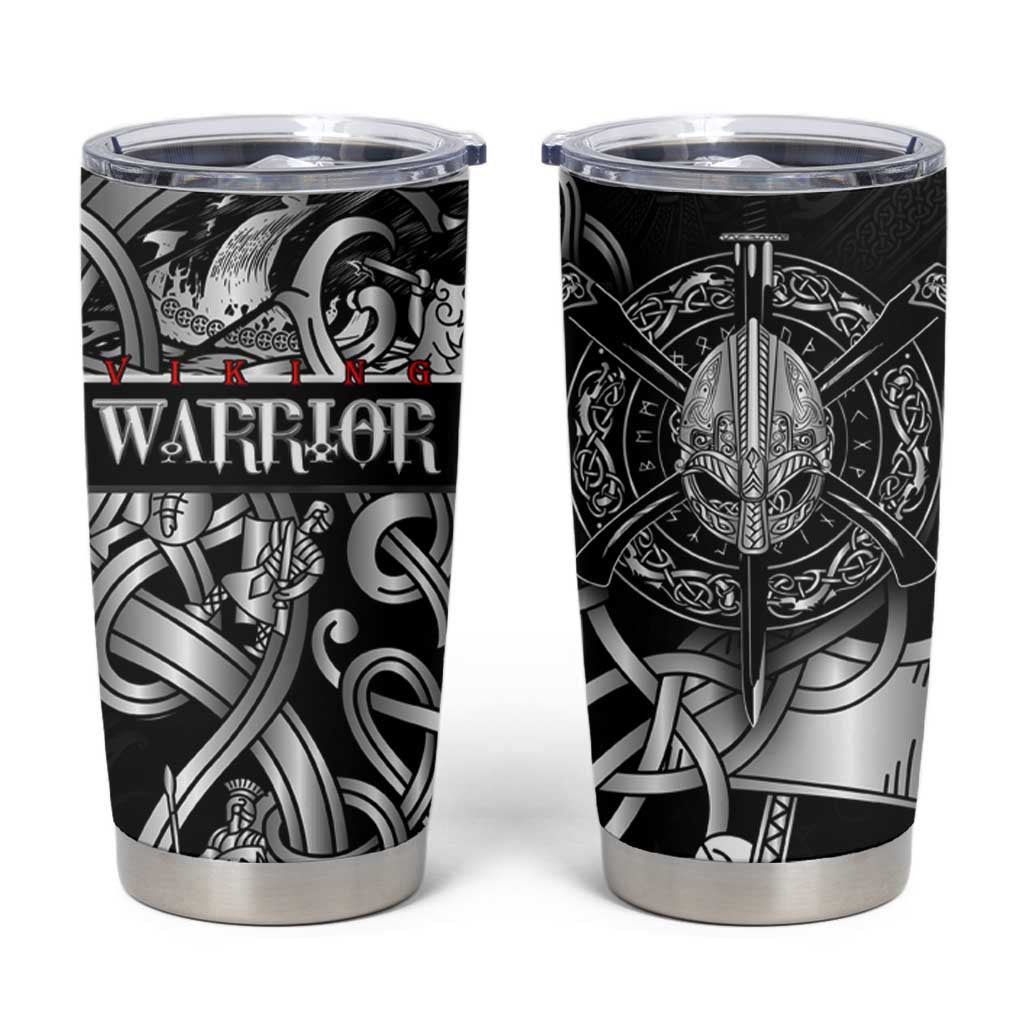 Viking Warrior Tumbler Cup Tales Entwined in Nordic Knotwork