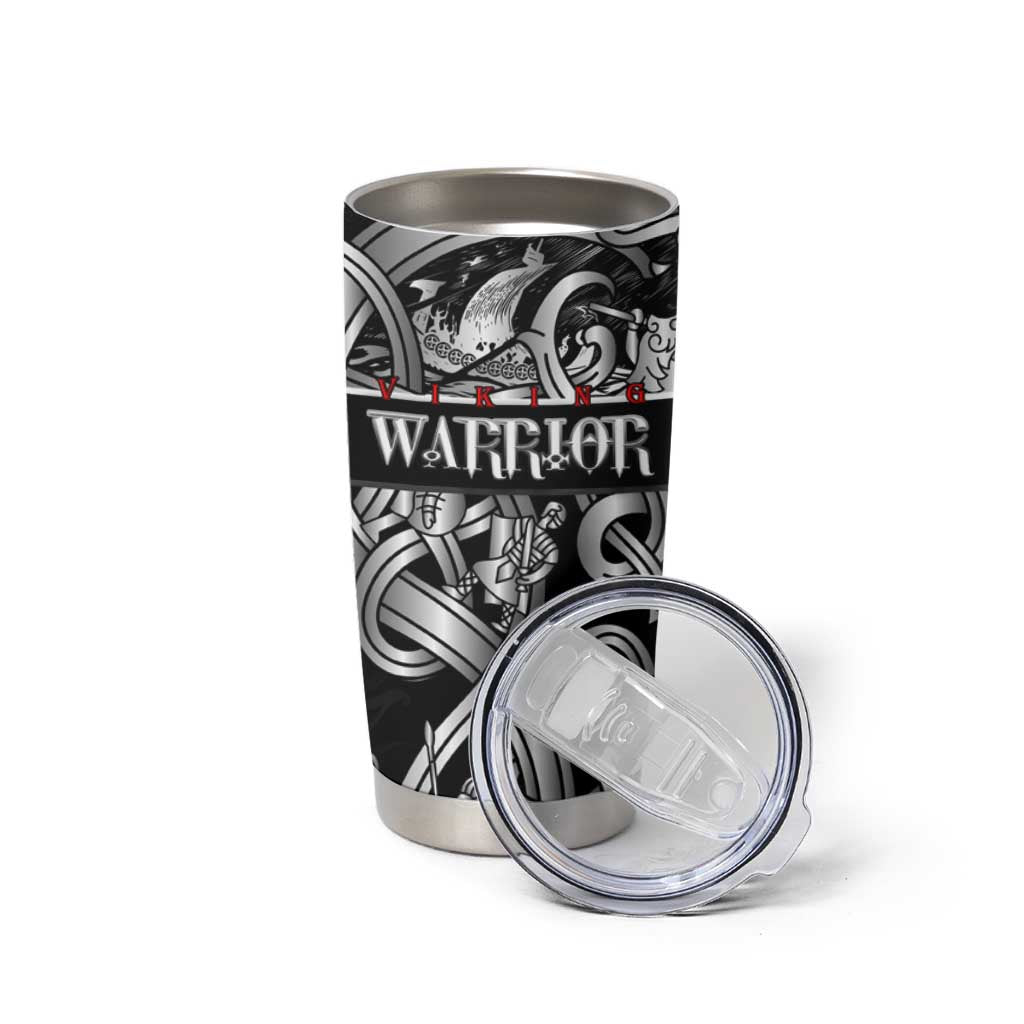 Viking Warrior Tumbler Cup Tales Entwined in Nordic Knotwork