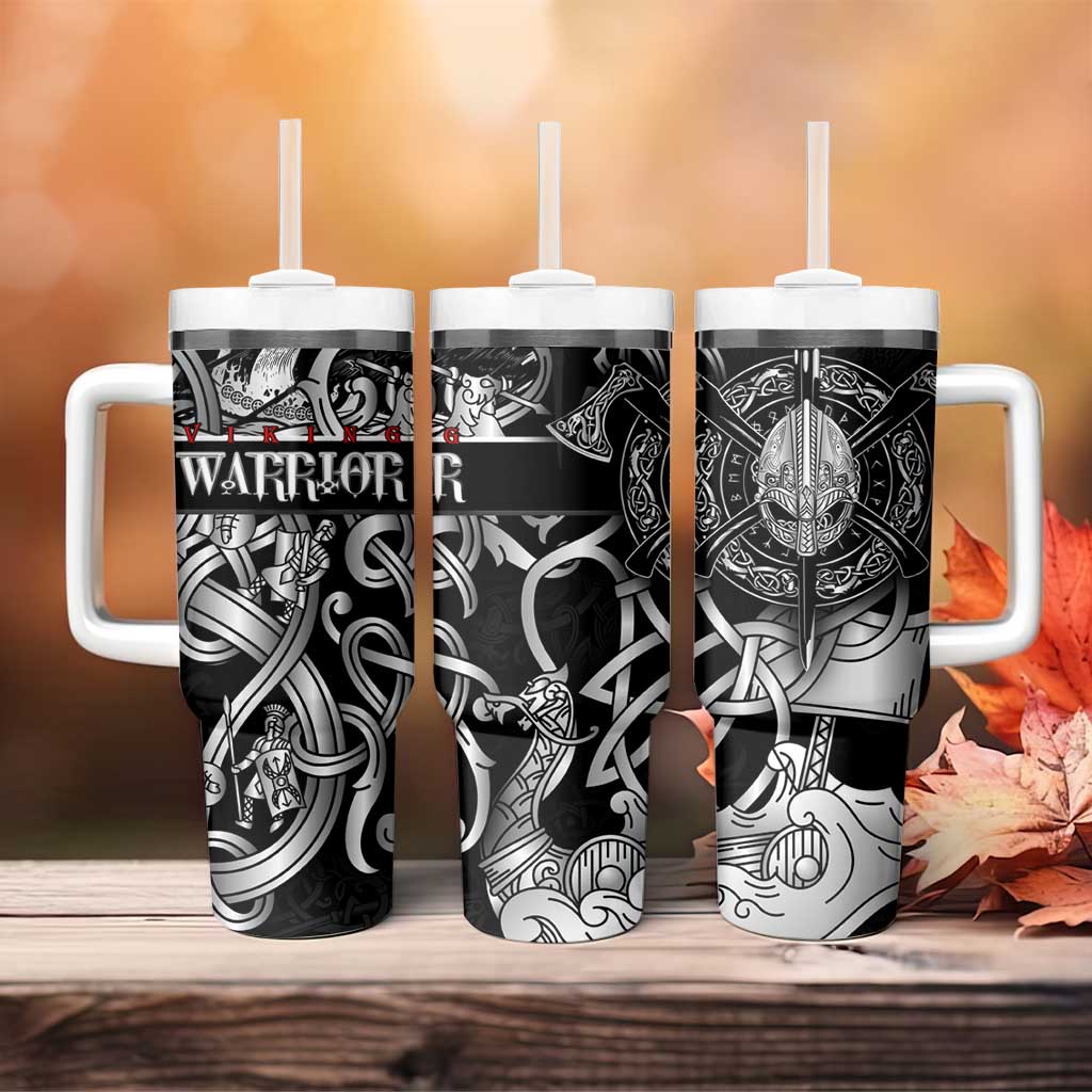 Viking Warrior Tumbler With Handle Tales Entwined in Nordic Knotwork