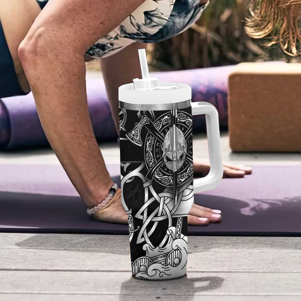Viking Warrior Tumbler With Handle Tales Entwined in Nordic Knotwork