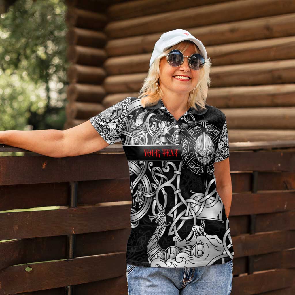 Viking Warrior Women Polo Shirt Tales Entwined in Nordic Knotwork