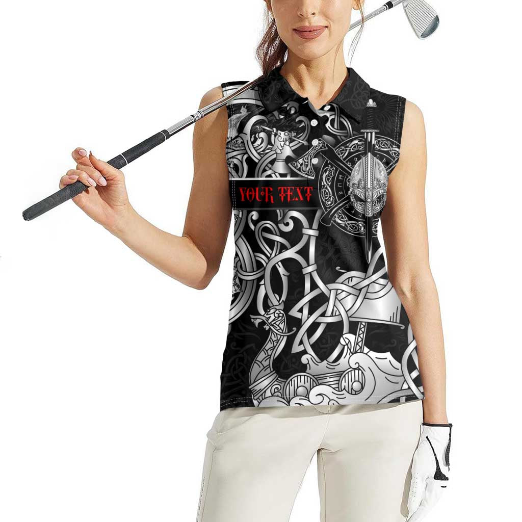 Viking Warrior Women Sleeveless Polo Shirt Tales Entwined in Nordic Knotwork