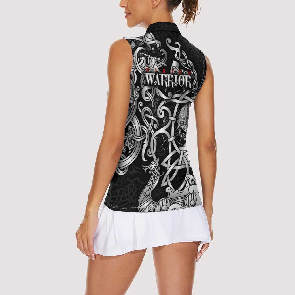 Viking Warrior Women Sleeveless Polo Shirt Tales Entwined in Nordic Knotwork