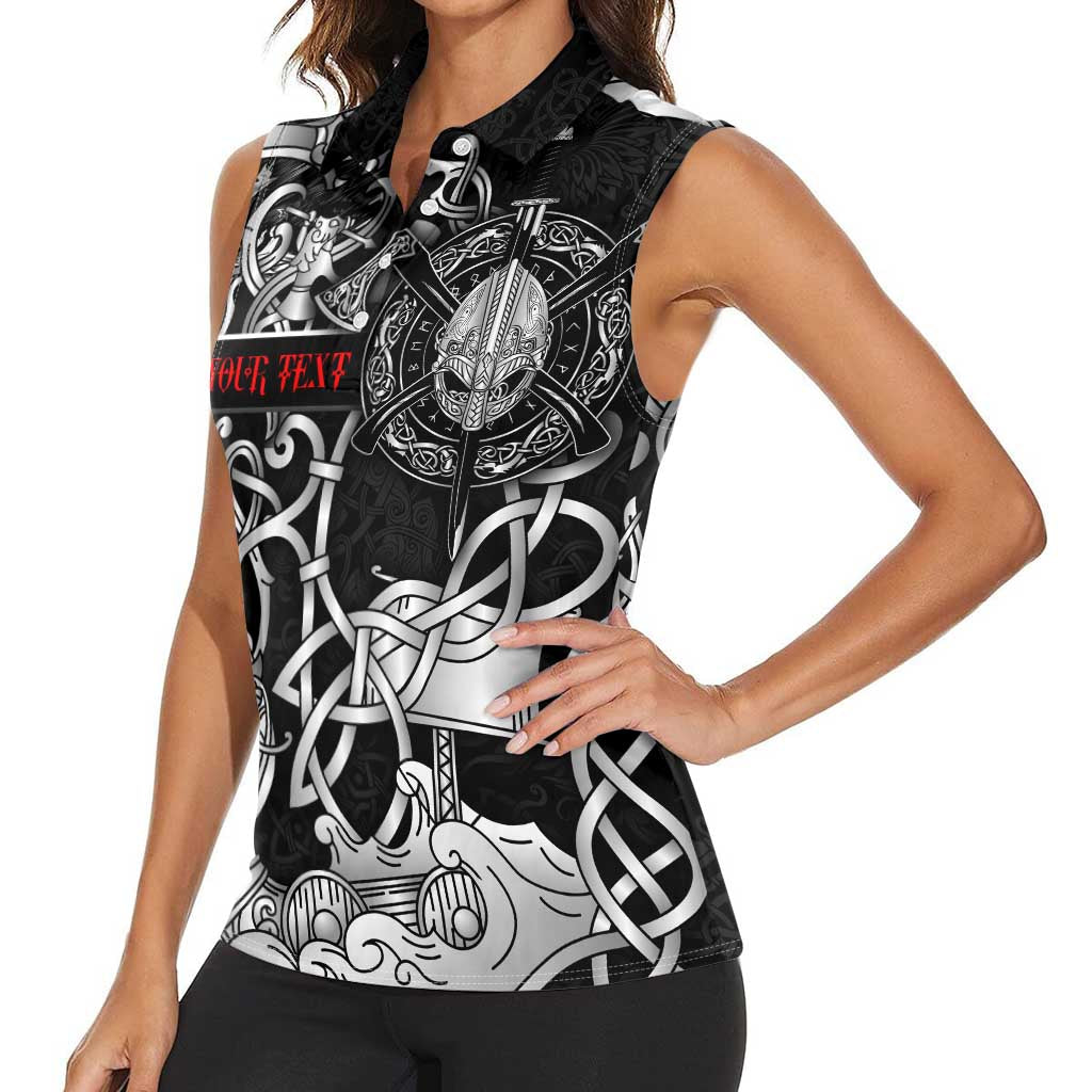 Viking Warrior Women Sleeveless Polo Shirt Tales Entwined in Nordic Knotwork
