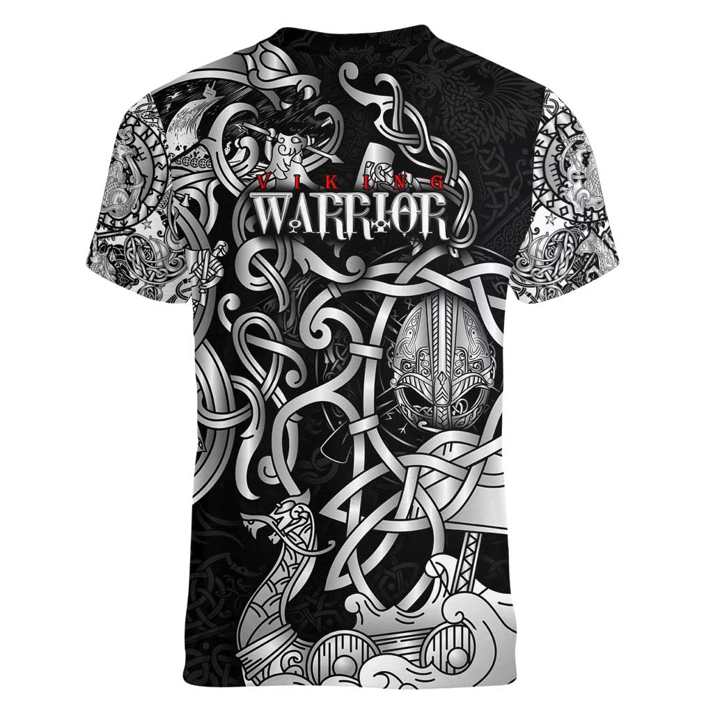 Viking Warrior Women V-Neck T-Shirt Tales Entwined in Nordic Knotwork